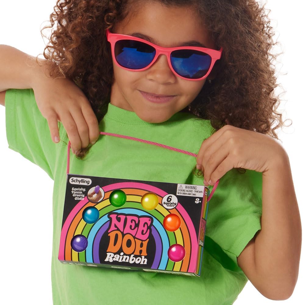 Schylling NeeDoh Rainboh Teenie – Sensory Squeeze Toy – Contains 6 Mini Groovy Globs – 1.5 Wide – Multicolored